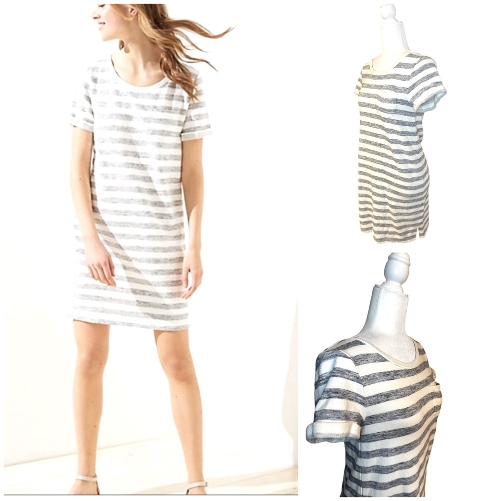 LOFT (BEACH)  Grey and Ivory  Stripe Short Sleeve Dress. Size XS
